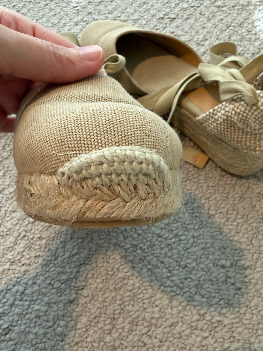 Castaner Beige Canvas Espadrille Wedges with Ankle Wrap
